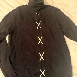 Elegant Black Turtleneck Sweater with White Accents